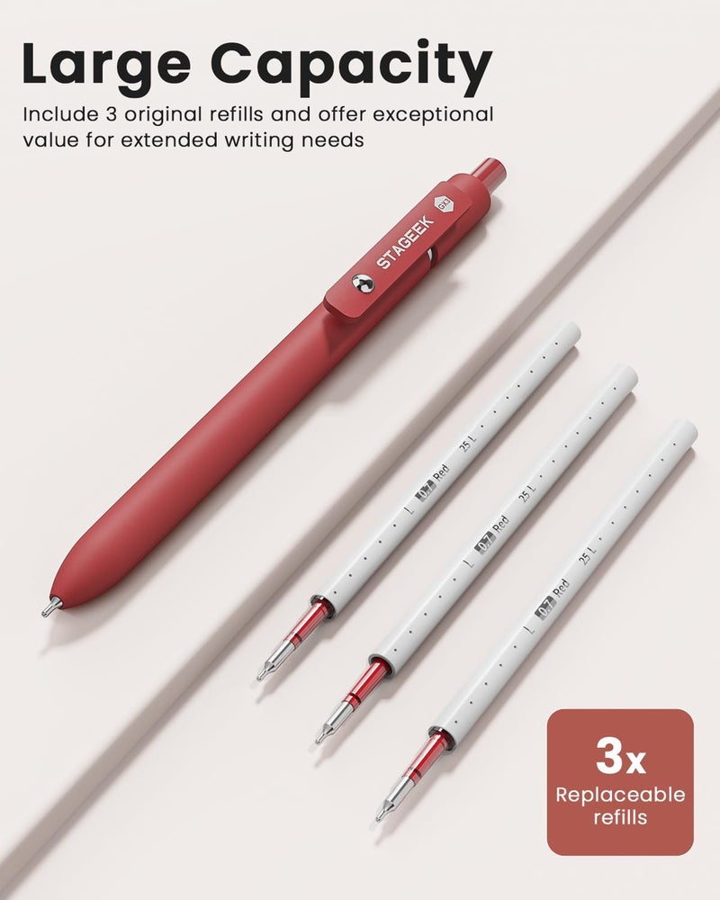 STAGEEK Red Gel Pens, 6Pcs Quick Dry Red Ink Pens with 3 Extra Refills, Fine Point Retractable Smooth Writing Pens for Journaling, Note Taking, School Supplies, Nurse Aesthetic, Office(Red) - Image 2